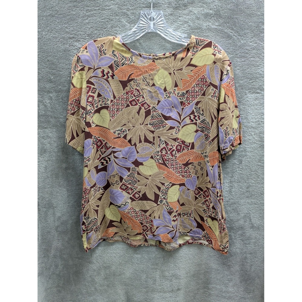 Floral Print Top Women's Medium Tropical Vintage 90s Cottagecore Travel Resort